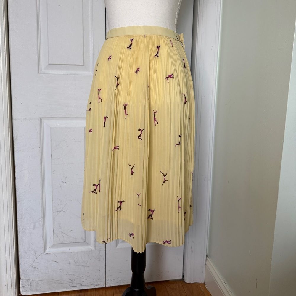 1970/80s Japanese Canary Yellow Ballet core Pleated Skirt with Acrobats Pattern - Picture 10 of 15